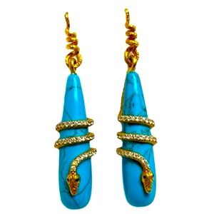 Turquoise & cz crystals Snake Drop Earrings by Azaara